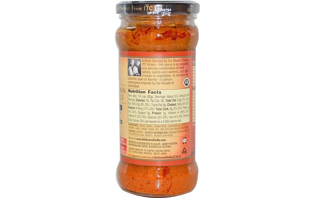 Kitchens Of India Rich Cashew & Cumin Cooking Sauce Hydrabadi Korma   Glass Jar  347 grams